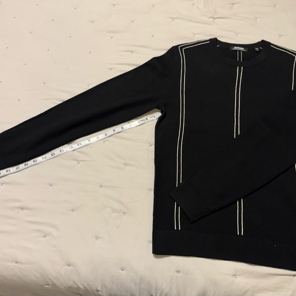 Murano Black Crewneck Sweater with White Stripes - Picture 6 of 7
